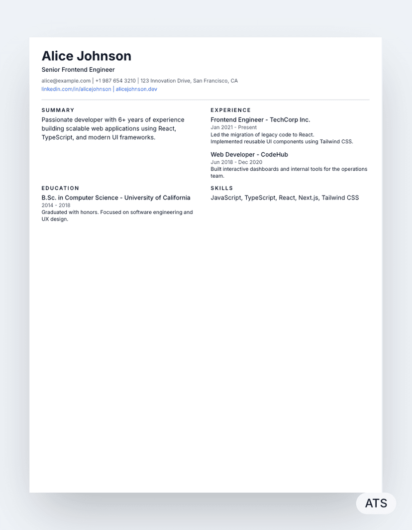 Compact resume template preview