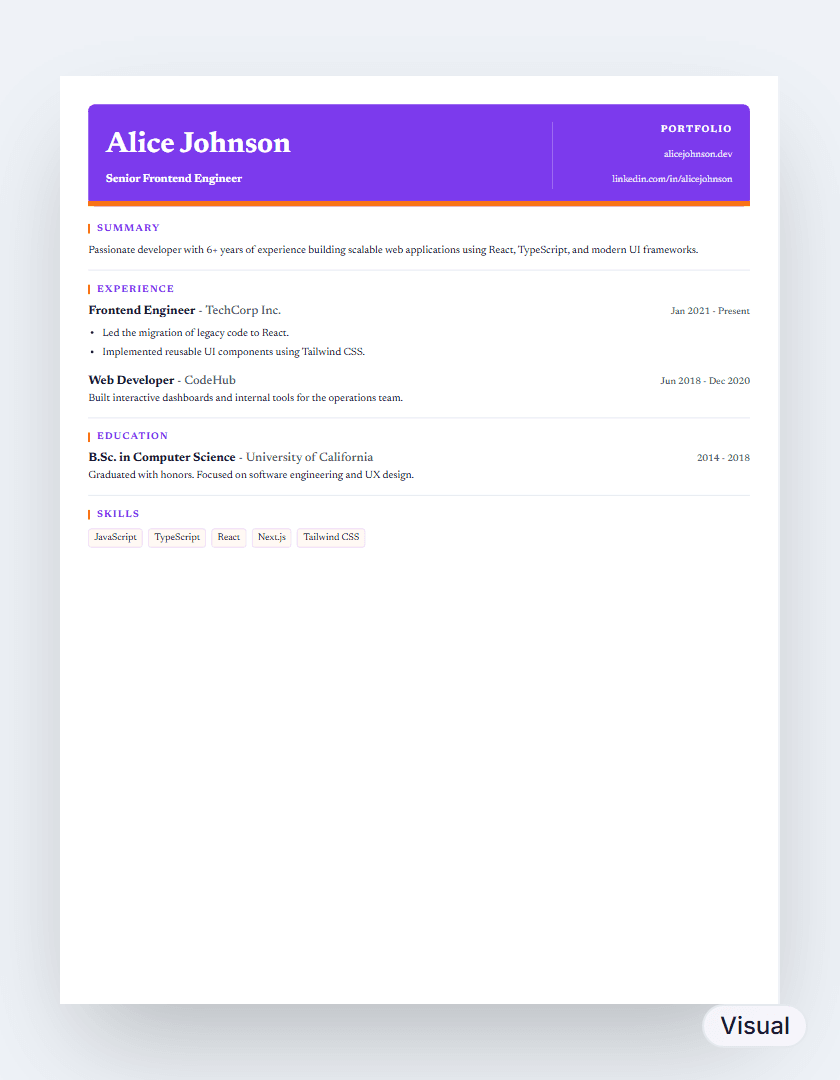 Creative resume template preview