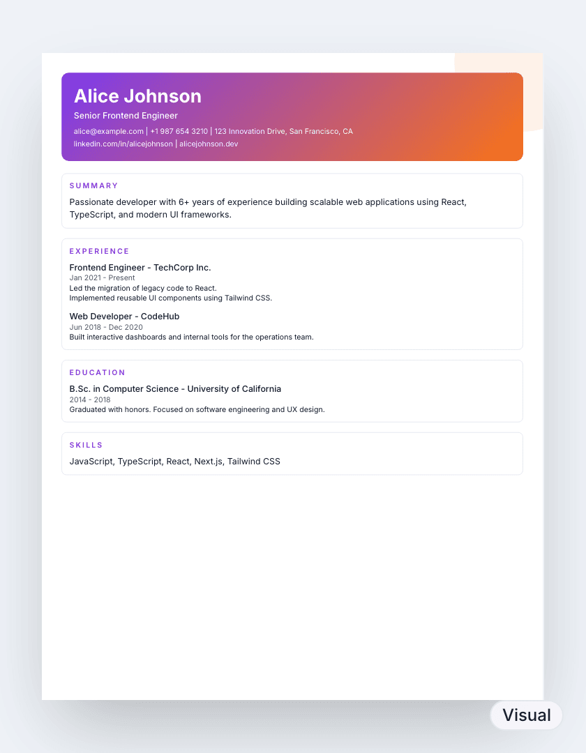 Creative resume template preview