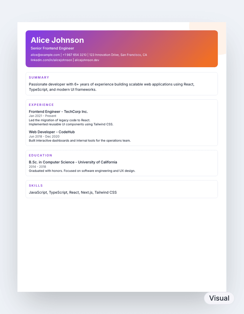 Creative resume template preview