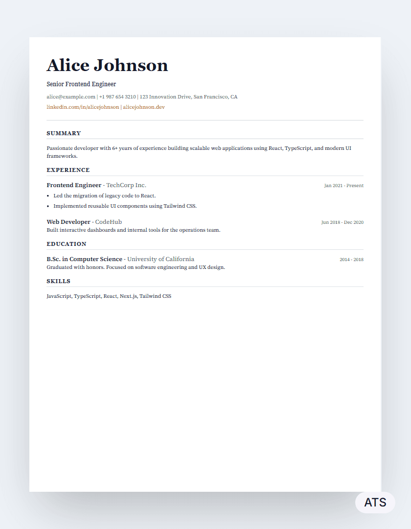 Executive resume template preview