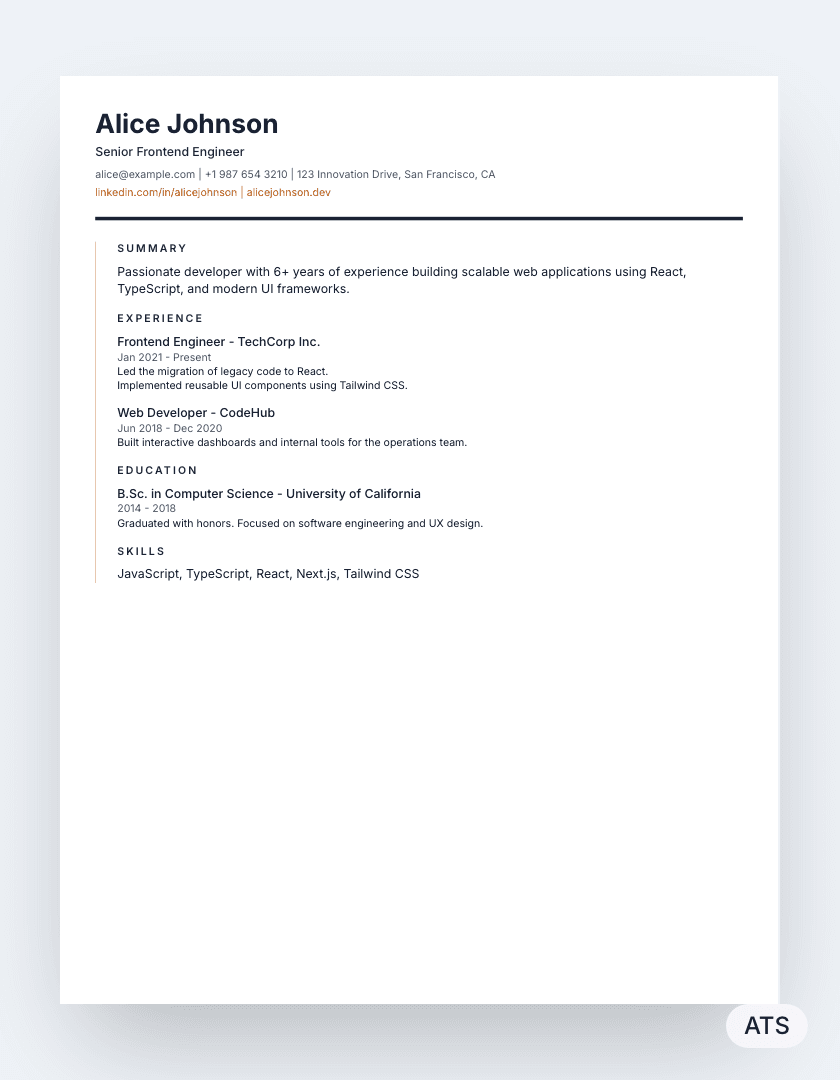 Executive resume template preview