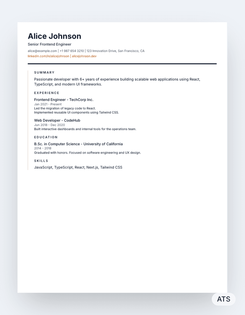 Executive resume template preview