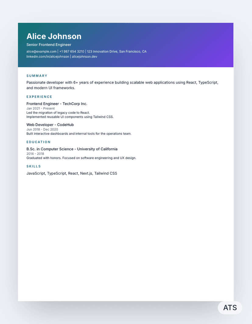 Modern resume template preview