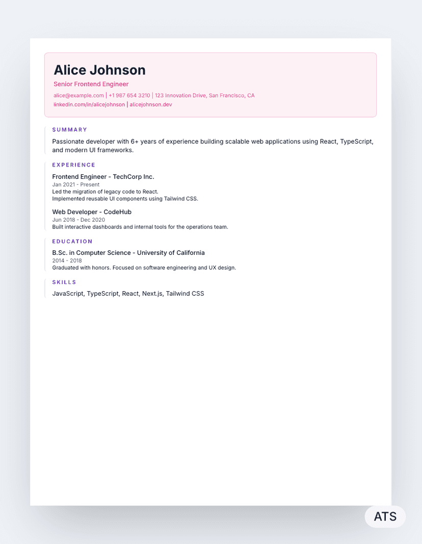 Profile resume template preview